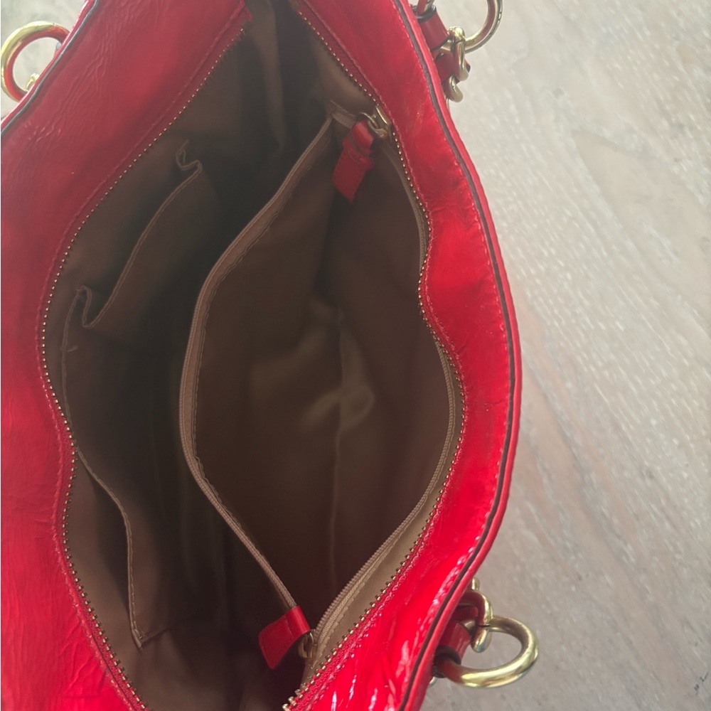 COACH Red Patent Leather Bag with Gold Accents - Picture 10 of 12